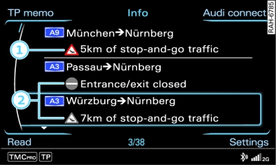 Calling up TMC/TMCpro traffic information